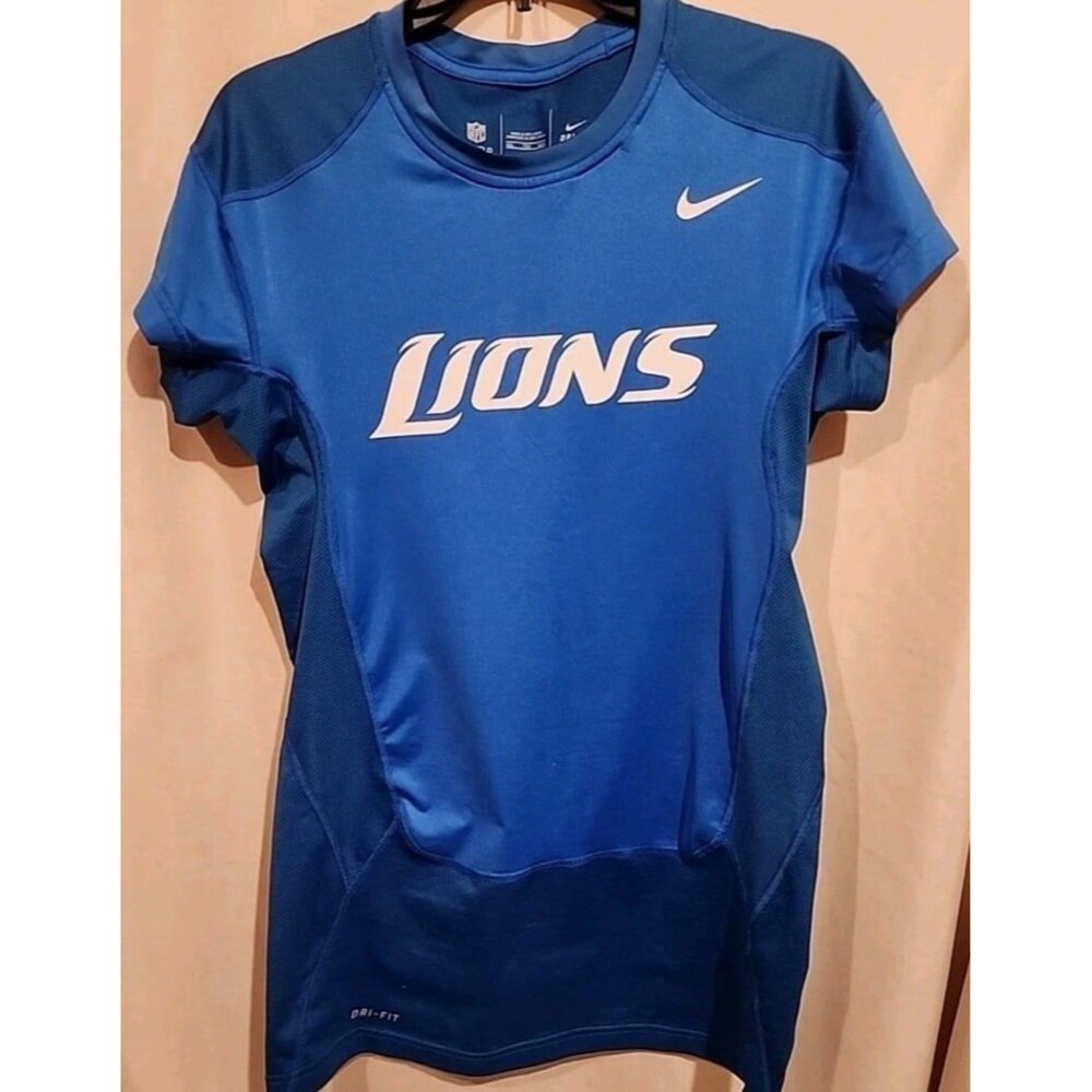 Nike Dri Fit Detroit Lions NFL On Field Apparel Mens Pullover Shirt Blue L